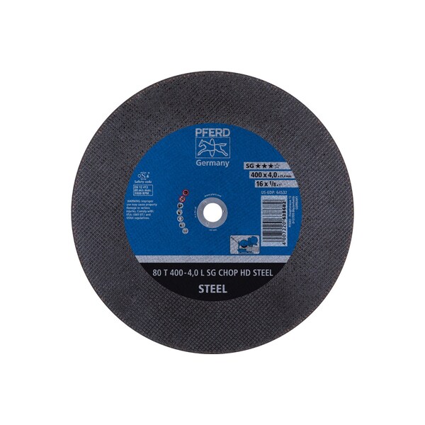 Pferd Abrasive Cut-Off Wheel, 16 in Dia, 1/8 in Thick, 1 in Arbor Hole Size, Aluminum oxide A, 30 Grit 64532 - main